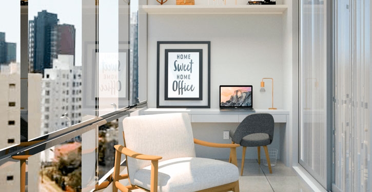 O fechamento da sacada é ideal para criar um espaço de trabalho com mais privacidade e conforto